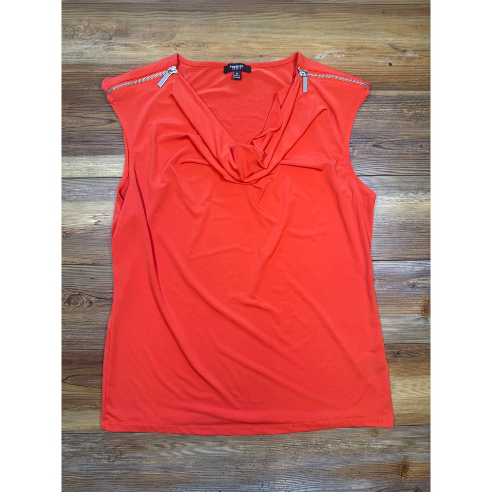 Premise Studio Orange Cowl Neck Sleeveless Top XL Zipper Shoulder Accent